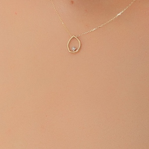 14K Gold Diamond Teardrop Necklace – Dainty Drop Pendant, Minimalist Gold Necklace, Tiny Diamond Necklace, Elegant Gift for Her