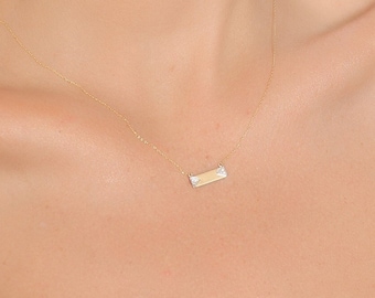 14K Gold Personalized Diamond Bar Necklace/ Diamond Engraved Personalized Necklace/ Birthday Gifts for Women/ Gift For Her/ Mothers Day Gift
