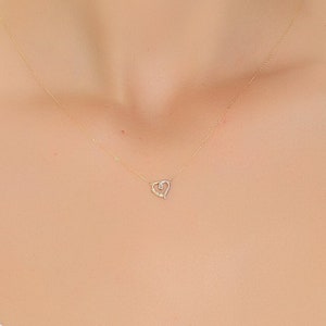 14K Gold Heart Necklace/ Diamond Heart Necklace/ Spiral Heart Necklace For Woman/ Gift For Her/ Valentines Day Gift / Anniversary Gift
