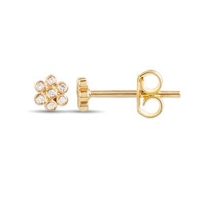 Diamant Blume Ohrring / Gold Ohrstecker / Minimalist Blume Ohrring / Zierliche Kleine Ohrringe / Gold Ohrringe Für Frauen / Geschenk für Sie