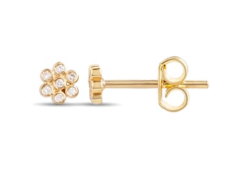14K Gold Diamond Flower Earrings: Dainty Minimalist Studs