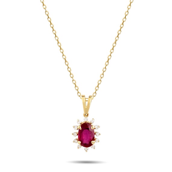 14K Gold Ruby Necklace/ Minimal Diamond Ruby Necklace/ 14K Gold Diamond Necklace/ 14K Necklace For Woman/ Gift For Her/ Mothers Day Gift