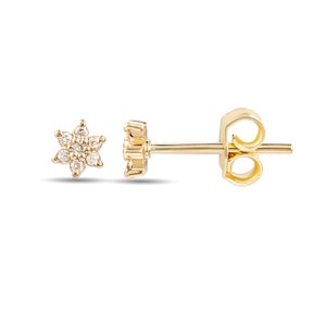 14K Gold Diamond Flower Earring / Minimal Diamond Earring / Gold Flower Stud Earring / Genuine Diamond Earring/ Birthday Gifts/ Gift For Her