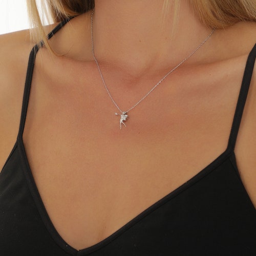 925K Sterling Silver Diamond Stone Fairy Necklace, Dainty Fairy Necklace, Child Necklace, Christmas Gift, Elegant Necklace outlet With Diamonds