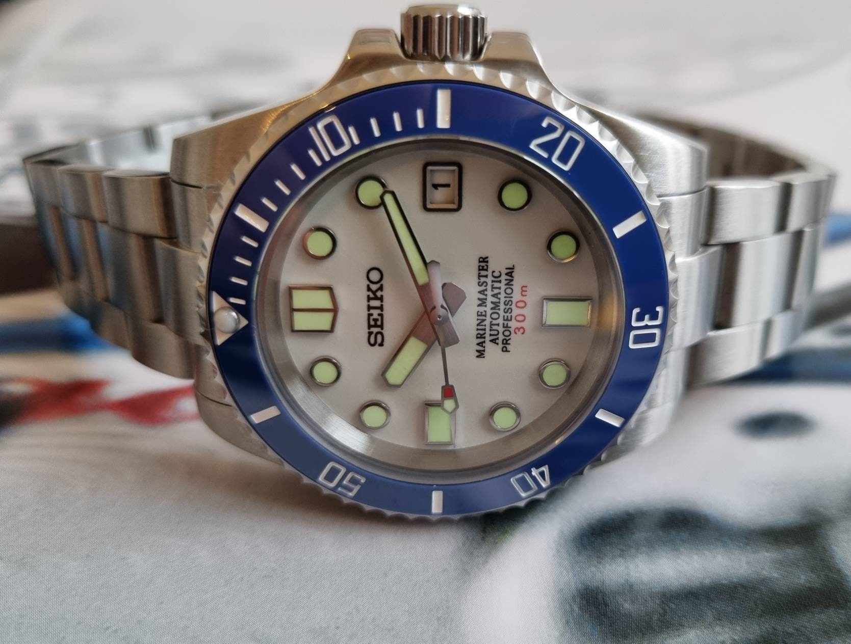 Seiko Blue \u0026 White Submariner Mod Watch Super Lume | Etsy