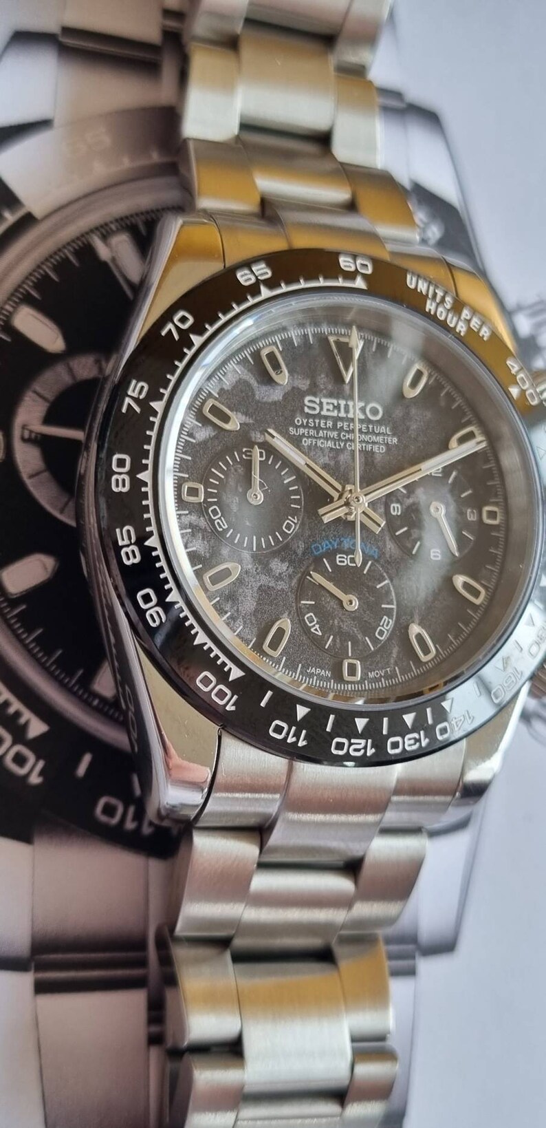 Black Ceramic Custom Seiko Vk63 Custom Daytona Mod Watch Etsy UK