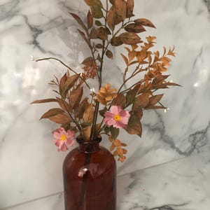 Amber Glass Bottle Vase : Autumn Home Decor , with  autumn floral arrangement