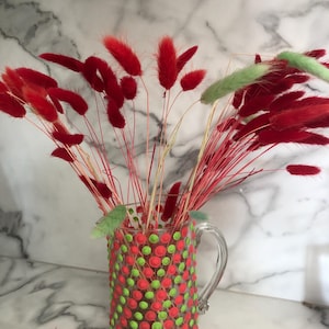 Hand Painted Hob Knob Glass Jug Vase: Red and Green Christmas Decor