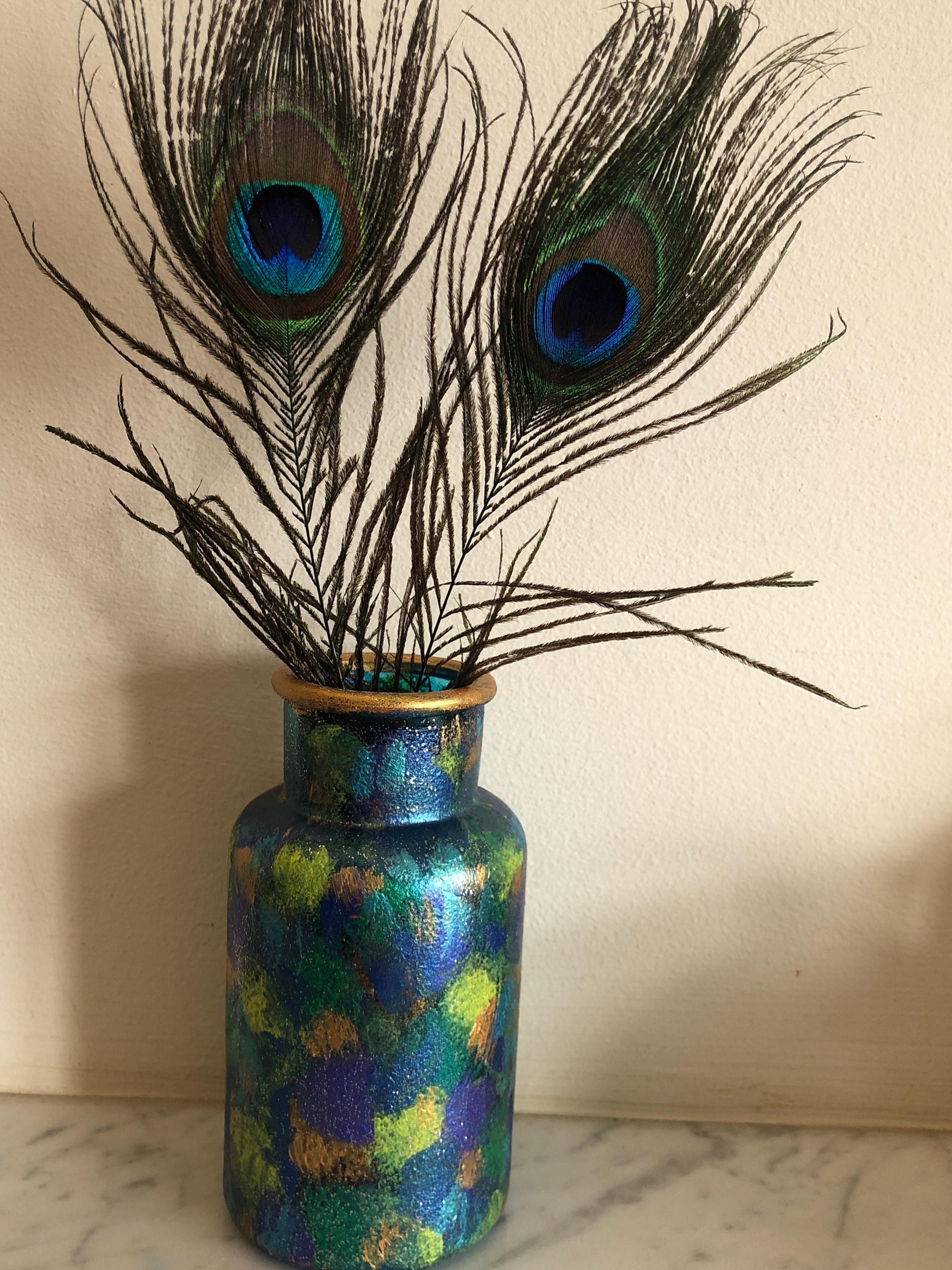 Éventail en plumes de paon bleu sur pied - Art Nouveau - Boutique