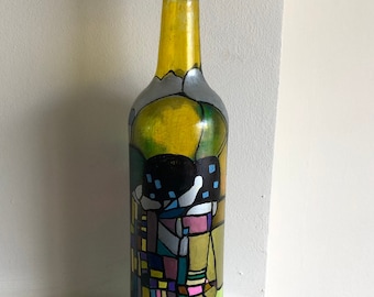 Gustav Klimt's The Kiss, Stained Glass Effect LED Bottle Lamp