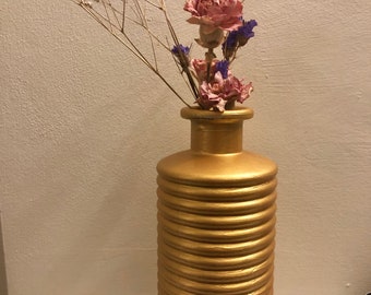 Gold Ribbed Glass Bottle Vase