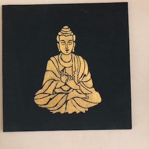 Gold Buddha on Black Canvas Wall art | Acrylic Painting