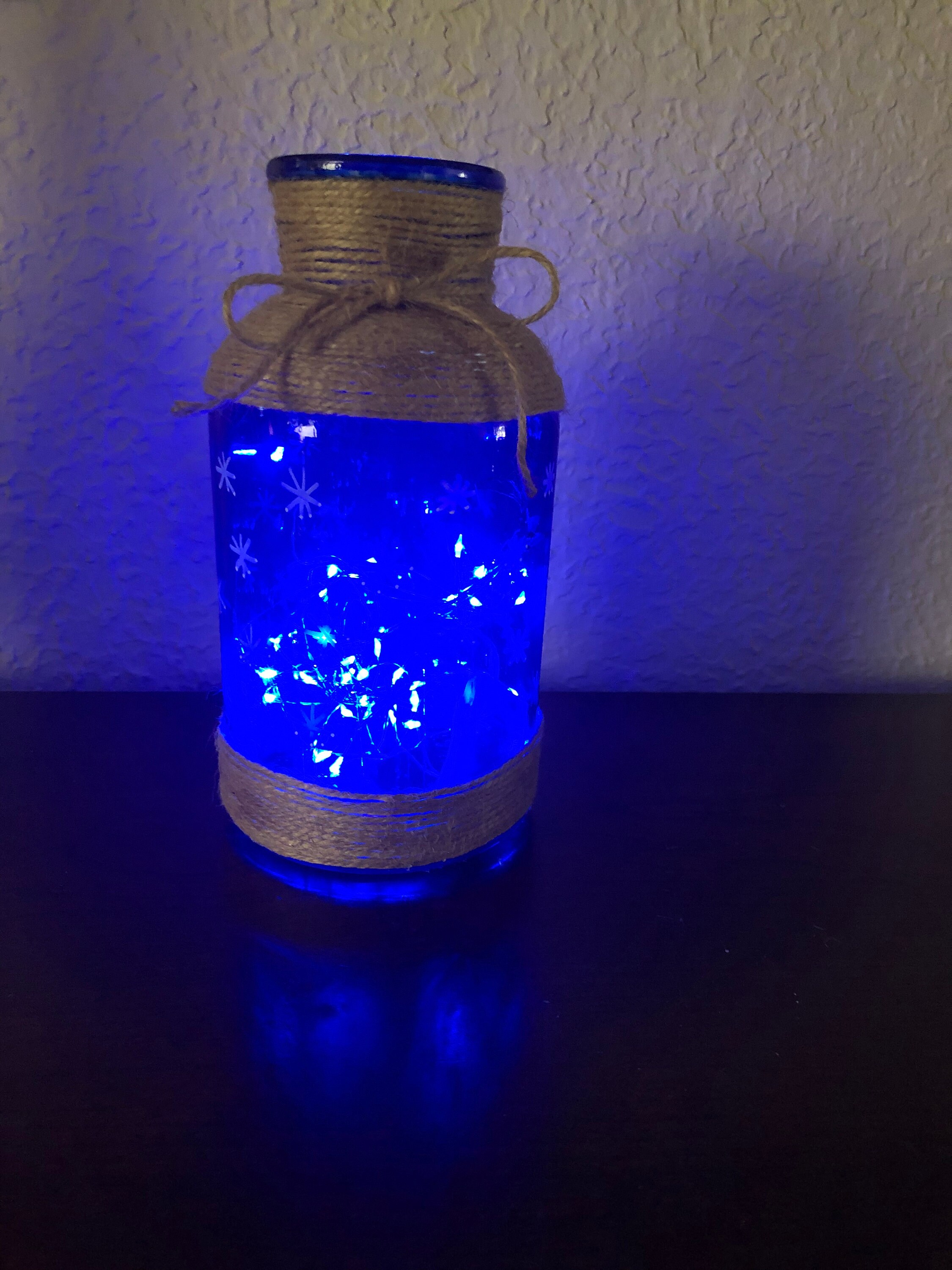 Blue Hand Painted Starry Bottle Vase With Rope Trim & LED Lights - Etsy