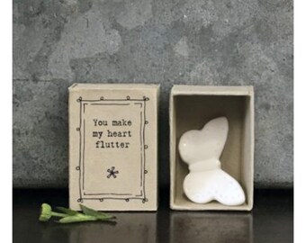 Porcelain Butterfly Keepsake Gift: You Make My Heart Flutter Matchbox