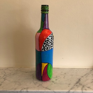 Abstract Art Bottle , Hand Painted Wine Bottle, Colourful Decor,
