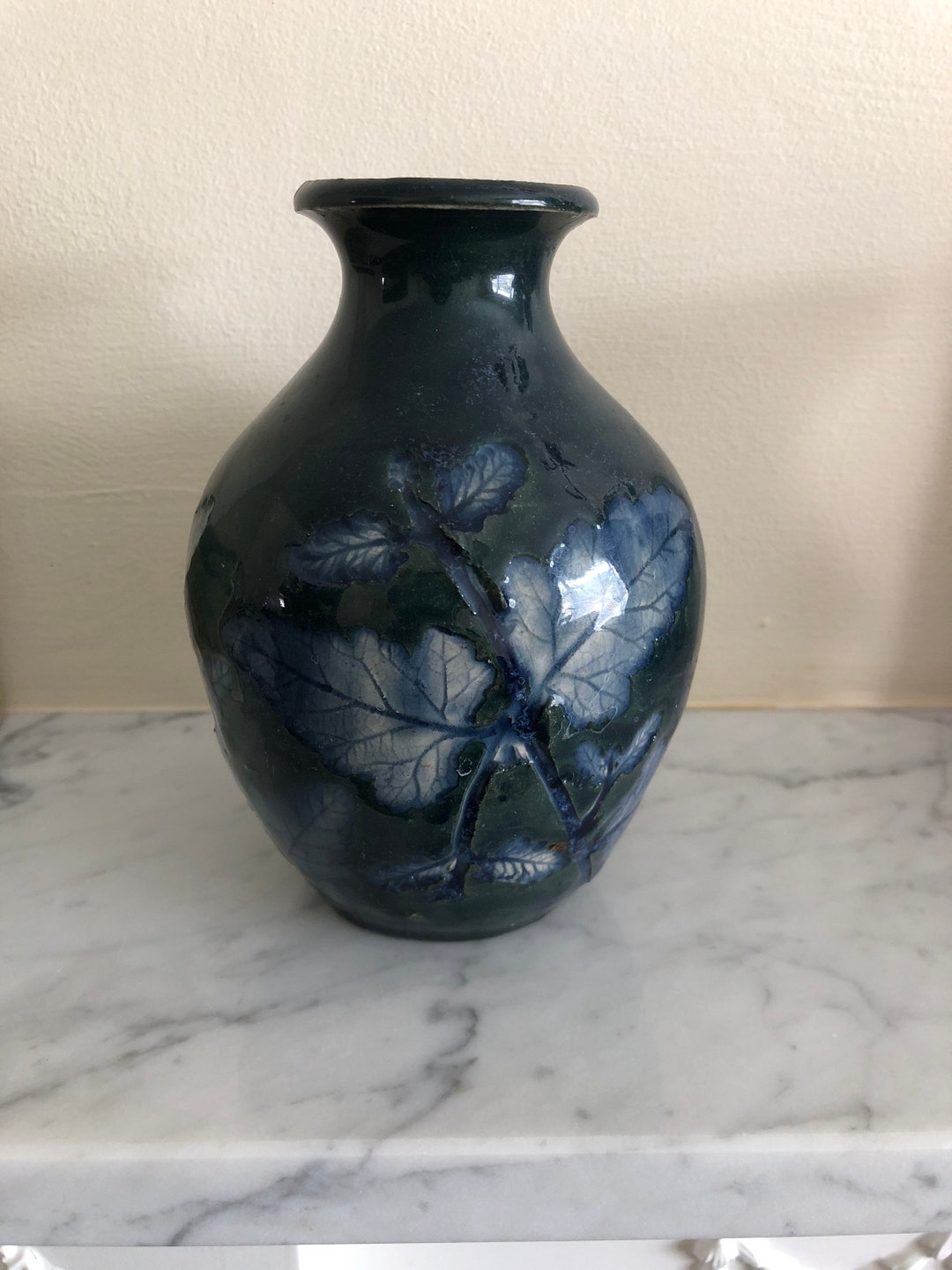 Handmade Blue Pottery Vase: Leaf Design Clay Vase - Etsy