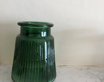Green Glass Vases, Ribbed Glass Vase