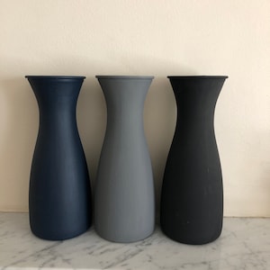 Matte Textured Large Vase, 25cm Glass Vase, Hand Painted,  Black ,Navy, Grey