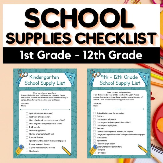 EDITABLE School Supplies Checklist Stationery Checklist Etsy