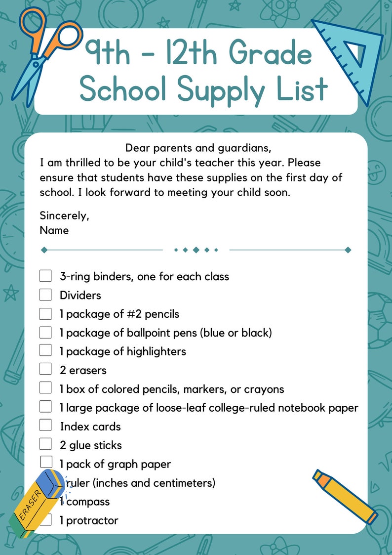 EDITABLE School Supplies Checklist Stationery Checklist Etsy