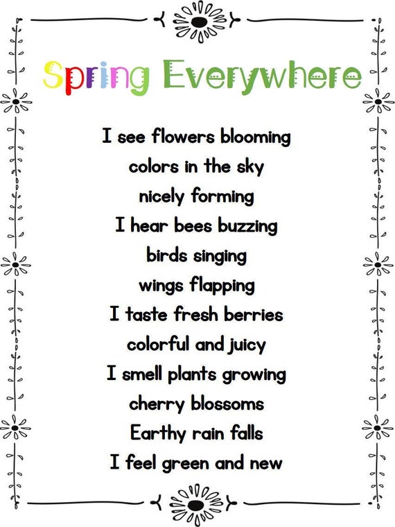 Spring Poem for Kids Ing Ending Poem Senses Poem Etsy UK