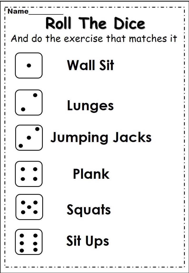 Roll the Dice Exercise Fitness Game Physical Education PE Brain Break