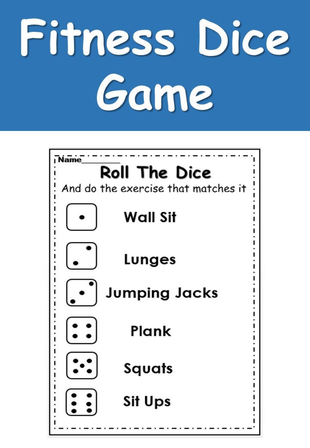 Roll the Dice Exercise Fitness Game Physical Education PE Brain Break 