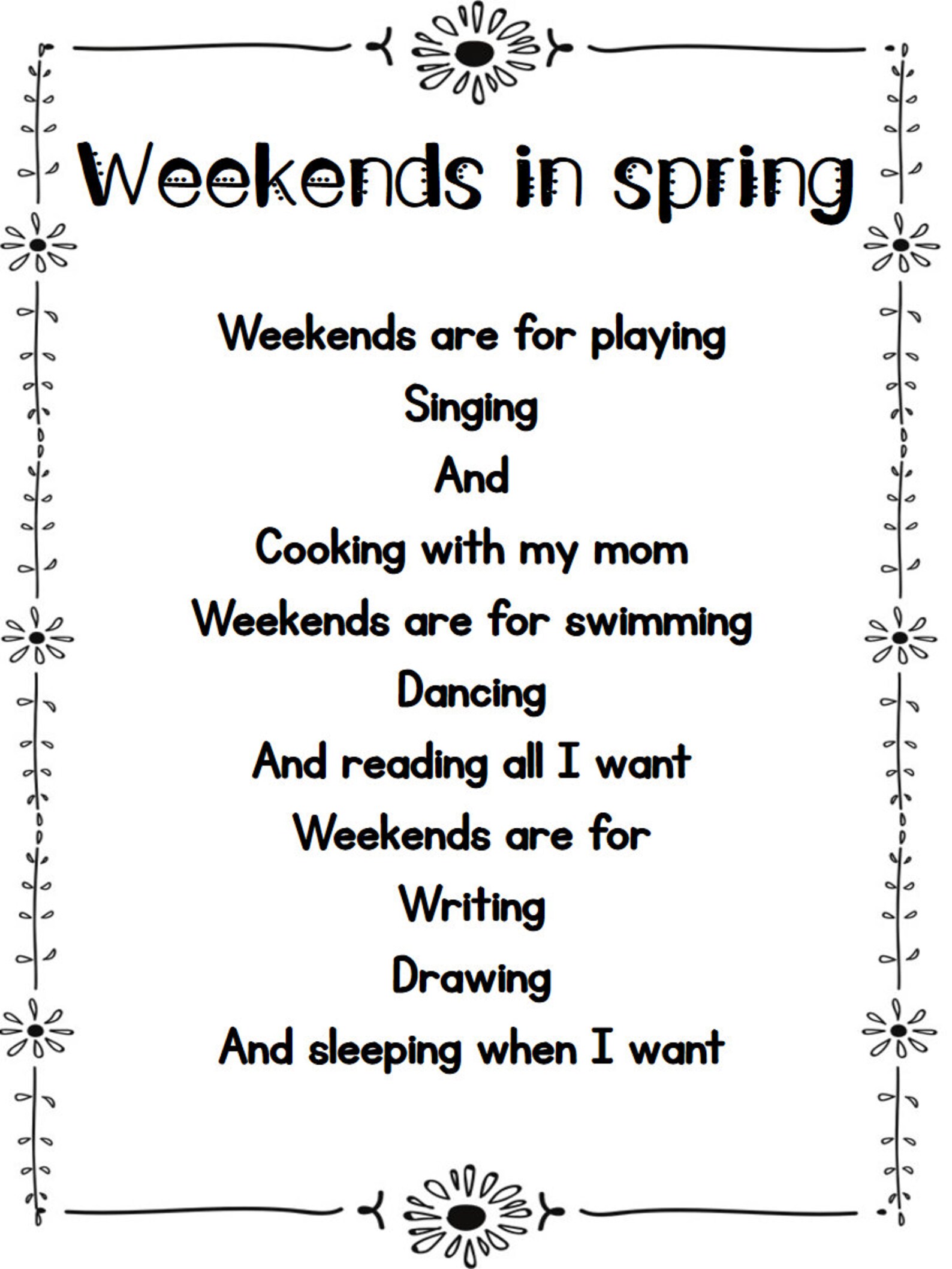 Spring Poem for Kids Ing Ending Poem Senses Poem Etsy