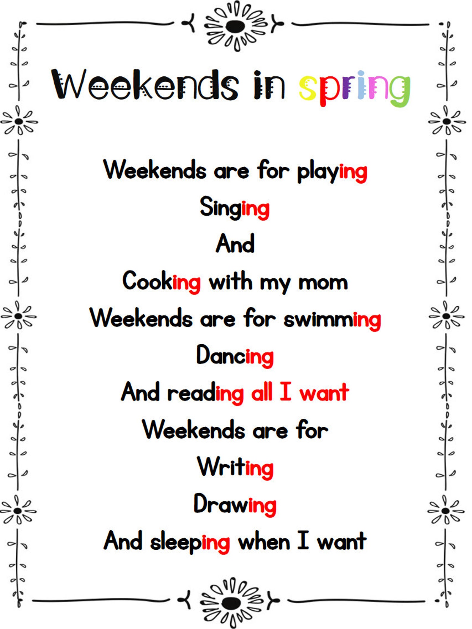 Spring Poem for Kids Ing Ending Poem Senses Poem Etsy