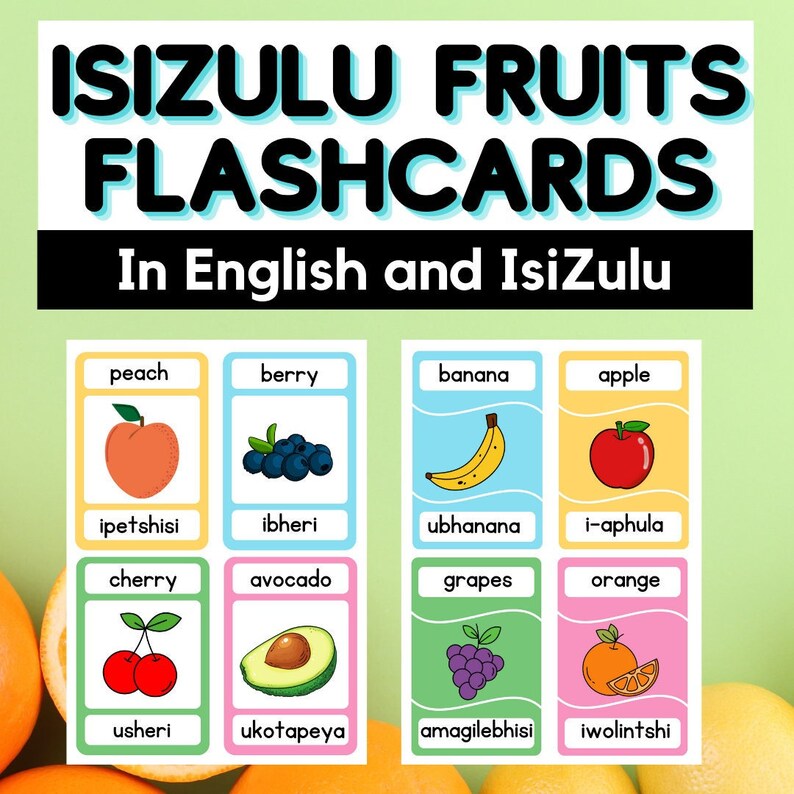 Isizulu Flashcards Zulu Flashcards Fruits Flashcards Word Study