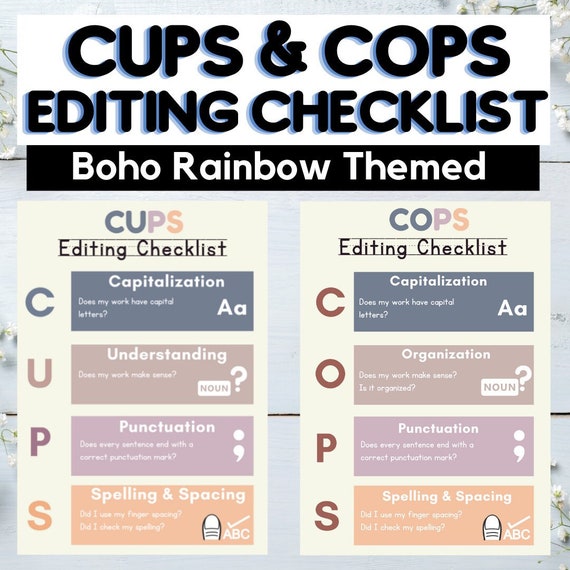 COPS & CUPS Editing Checklist Peer Editing Checklist BOHO Etsy