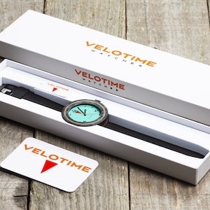 Velotime Evolution Carbon wristwatch. Aqua Celeste with black strap