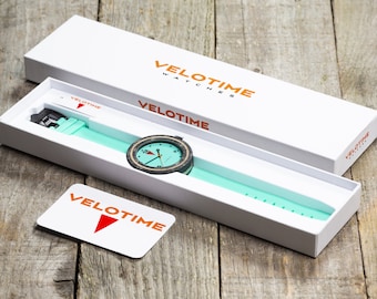 Velotime Evolution Carbon wristwatch. Aqua celeste dial and Aqua Celeste strap.