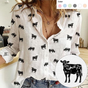 Angus Cattle icon pattern Women&#39;s Mock Linen Shirts for farmers