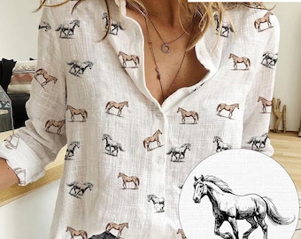 Patroon paard icoon linnen damesoverhemden