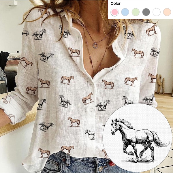 Pferd Symbol Muster Frauen Mock Linen Shirts