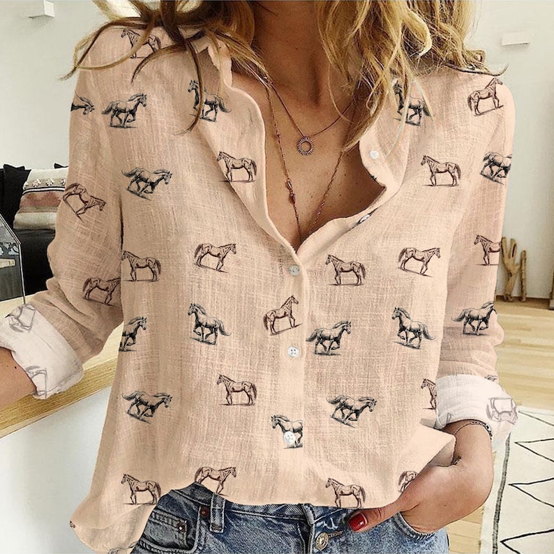Horse Icon Pattern Women's Mock Linen Shirts - Etsy