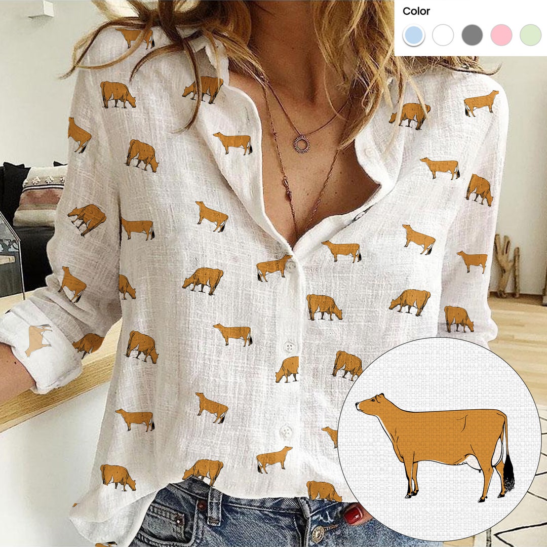 Jersey Cow Icon Pattern Women's Mock Linen Shirts for Farmers - Etsy