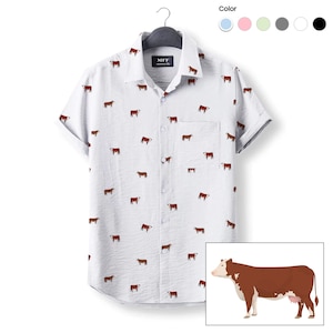 Hereford cattle icon pattern - Button Down Shirts for farmers