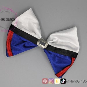 Han Solo inspired Hair bow for Star Wars, Space Pilot Disney Bounding, Cosplay, Dapper Day  White and Royal blue satin, rhinestone & ribbon