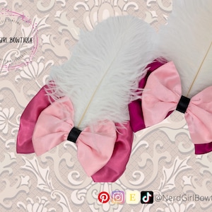 Anastasia inspired Hairbow for Disney Bounding, Cosplay, Dapper Day- Stepsister inspired, Fuchsia and Pink satin with ribbon & feather