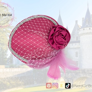 Aurora inspired fascinator for Sleeping Beauty Disney Bounding, Dapper Day, Cosplay, foam & buckram base, Satin, trim, fabric flower
