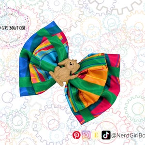 Carousel of Progress inspired Hair bow for Tomorrowland Disney Bounding, Cosplay, Dapper Day made from vibrant print satin & dog button