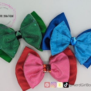Merriweather, Fauna, Flora inspired hair bows for Sleeping Beauty Disney Bounding, Cosplay made w/ satin, glitter tulle, rhinestones