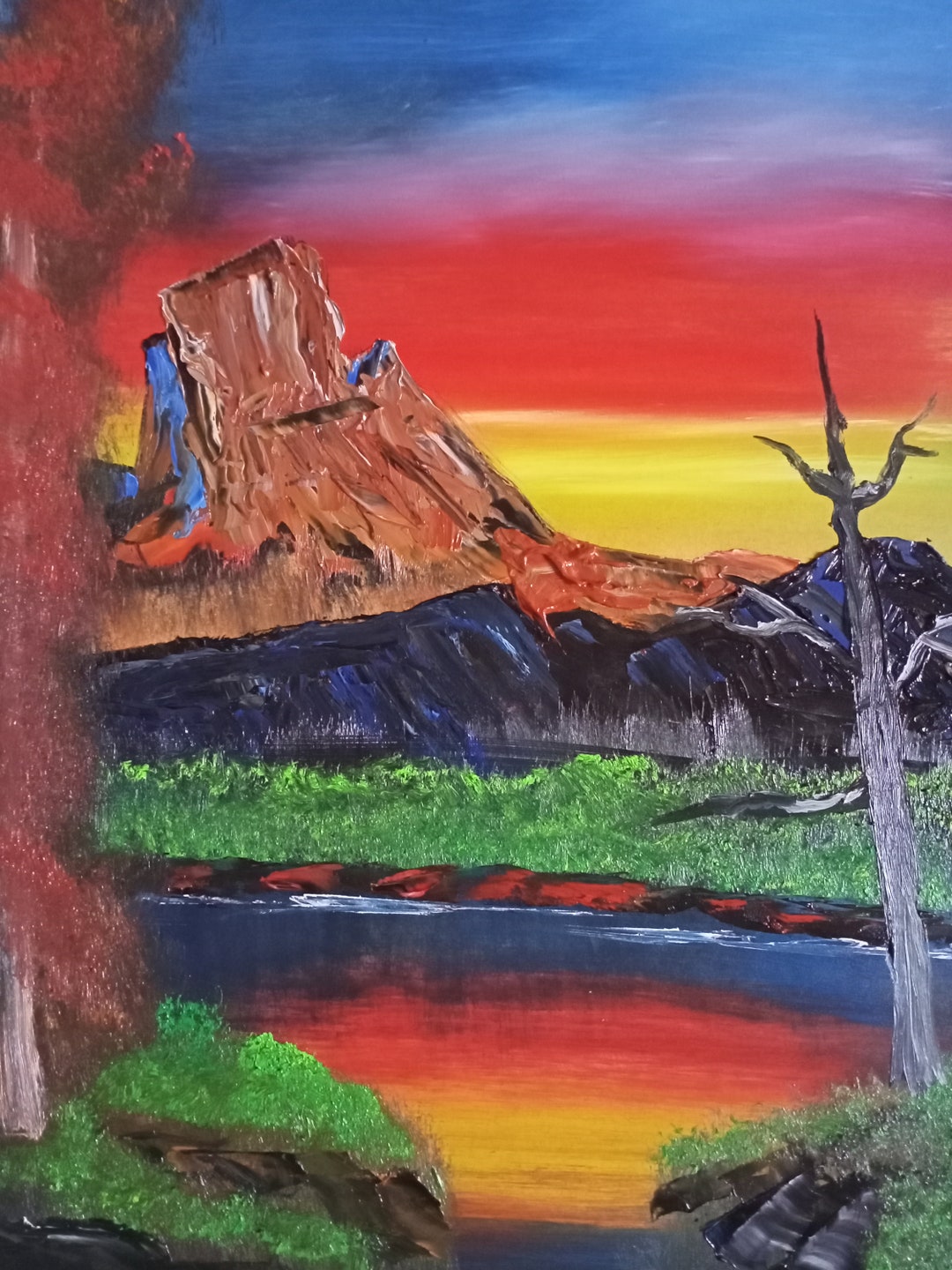 Mountain Sunset Original Oil Wall Painting | Nature Landscape Wall Art ...