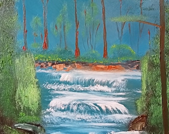 Serene River in Forest: Original Oil Painting | Tranquil Wall Art Decor | Nature Landscape Artwork