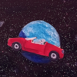 Car in space Original art Oil painting Wall art