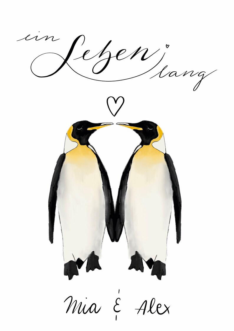 Glückwunschkarte zur Hochzeit Pinguine ein Leben lang Namen Etsy.de