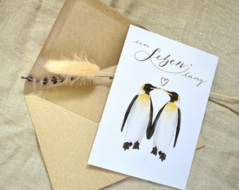 Glückwunschkarte zur Hochzeit, Pinguine ein Leben lang, Namen personalisierbar