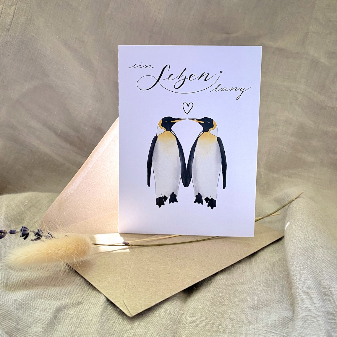 Glückwunschkarte zur Hochzeit, Pinguine ein Leben lang, Namen